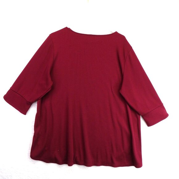 Liz Claiborne Shirt Womens XXL Burgundy Ribbed Curved Hem Gold Buttons Stretch - Picture 4 of 9